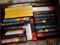 Box of books, Ruth Rendall, P D James, Colin Dexter together with some National Geographic