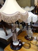 Two 'Florence' Naplesware figurative table lamps & shades