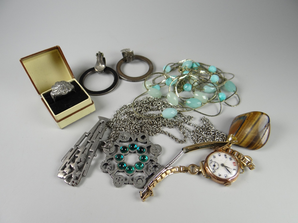 Small parcel of white metal costume jewellery together with an English made ladies wristwatch with