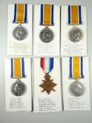 WWI PERIOD MEDALS comprising five British war medals & one 1914-15 Star, engraved to different
