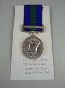 GEORGE VI GENERAL SERVICE MEDAL with single clasp S.E. Asia 1945-46, rubbed engraving to Rifleman