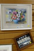 A print of flowers in a vase, signed SHEILA C MAIN together with a reproduction Fry's Chocolate