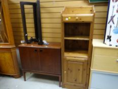 A tall pine unit with drawer & cupboard together with a vintage cabinet & two light fittings