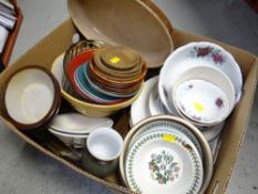 Box of assorted china to include kitchen wares, Portmeirion, Denby etc