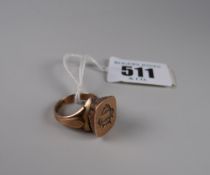 A 9ct gold seal topped signet ring, 5.6grms approx