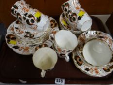 Tray of vintage Staffordshire Imari decorated teaware