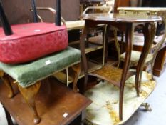 A parcel of various small tables, tea trolley, Long John coffee table, two footstools etc