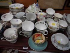 Tray of various patterned cups & saucers including Aynsley, Royal Albert & other patterns