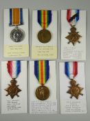 WWI PERIOD MEDALS comprising three 1914-15 Stars, two Victory medals & British War medal, engraved