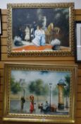 A pair of modern oil on board paintings in gilt wooden frames