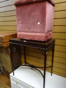 A neat fretwork carved mahogany occasional table together with a lidded stool / storage box