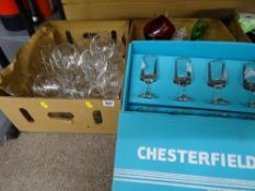 Boxed Chesterfield 'Made in England' drinking glass set and two boxes of quality drinking and