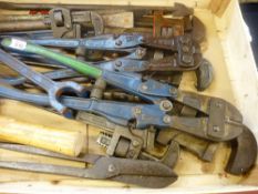 Wooden crate with good quantity of bolt cutters and other heavy tools