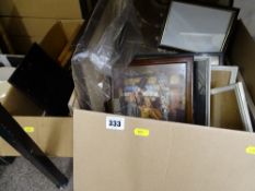 Two boxes of mixed paintings, prints, frames etc