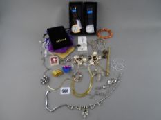 Quantity of vintage costume jewellery, modern watches by Tomi and a quantity of pull cord