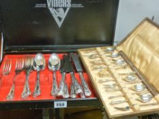 Cased set of apostle cake forks and teaspoons and a part canteen of Viners cutlery