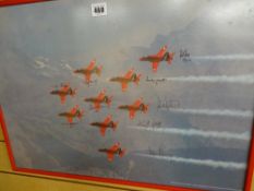 1990 framed photographic print - Red Arrows, signed by the pilots