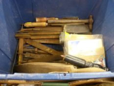 Plastic crate containing quantity of old files and similar vintage tools