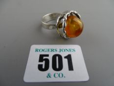 925 silver and amber dress ring by Einer Fehrn