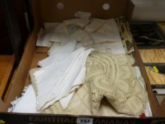 Small parcel of vintage linen and unframed prints