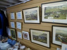 Four framed coloured engravings entitled 'The Vale of Aylesbury Steeplechase' with a further