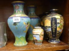 Pair of cloisonne vase, pair of Satsuma vases etc