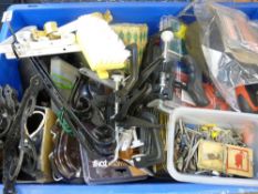Plastic crate of mainly garage accessories
