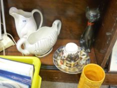 Mixed porcelain including oversized Staffs cup and saucer set, Sylvac vase, lustre jug etc