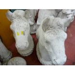 Pair of horse head garden ornaments