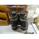 Pair of Ross, London 7x50 binoculars in a leather carry case