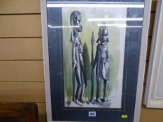 JACK BLACKWELL watercolour - wooden African figures