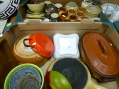 Two boxes of mixed pottery, porcelain, cookware