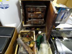 Parcel of three wooden storage boxes with garage tools contents etc