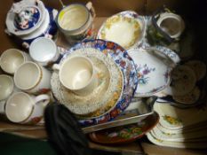 Box of mixed porcelain including good commemorative ware, Gaudy Welsh etc