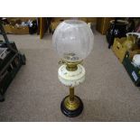 Good Victorian oil lamp with painted glass font and etched shade
