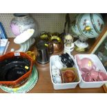 Large parcel of mixed porcelain, brassware, copperware, table lamp etc