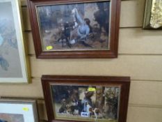 Pair of framed highlighted, possibly porcelain panels, titled 'Forester's Daughter' and 'Found', (
