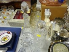 Three vintage decanters and a quantity of drinking glassware