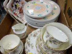 Box of pottery and china including Gaudy Welsh, Staffs teaware etc