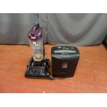 VAX Flarepet upright vacuum cleaner and a black office paper shredder E/T