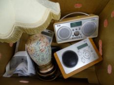 Logik DAB radio, Asda DAB radio, pottery table lamp and small calculator E/T