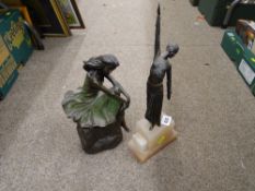 Art Deco style bronze figurine on an onyx base and a composite bronze effect figure of a seated