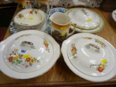 Graduated set of three jugs and a mixed selection of vintage dinnerware