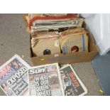 Quantity of vintage gramophone records and a collection of vintage newspapers commemorating royal