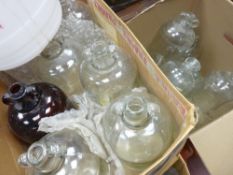 Good quantity of glass demi-johns in four boxes along with other home brew containers