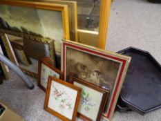 Parcel of paintings, prints, trays etc