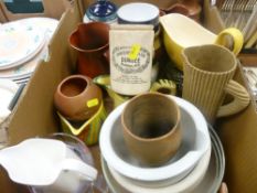 Good quantity of mixed porcelain and glassware including an old Dundee Marmalade container etc