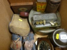 Box of mixed collectables including clocks, vintage baking items etc