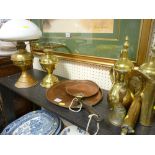 Parcel of brass and copperware including oil lamps etc