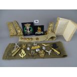 Military interest - a collection of various badges and insignia along with velour covered